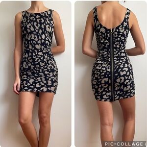 JAYGODFREY leopard animal print silk mini dress zipper back black 6 mob wife